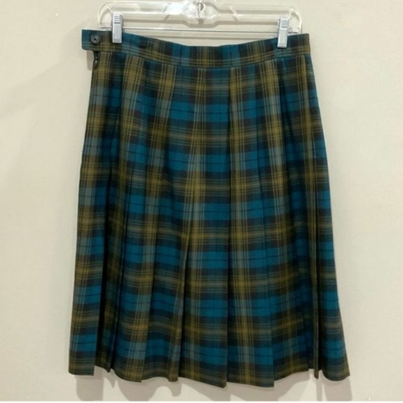 LL Bean Vintage Pleated Skirt Wool Plaid Sz 12 Made in USA Academia Vntg Vtg - Picture 2 of 4